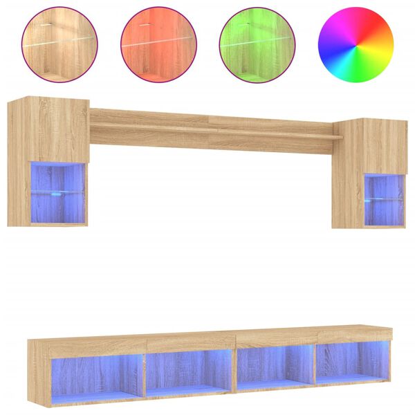 vidaXL Vegghengte TV-enheter med LED 6 deler sonoma eik konstruert tre