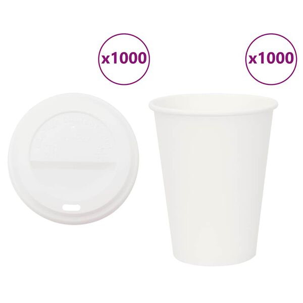 vidaXL Papir kaffekopper med lokk 1000 stk 12oz 300 ml