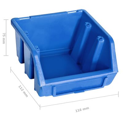 vidaXL Oppbevaringsbokssett i 128 deler med veggpaneler blå og svart