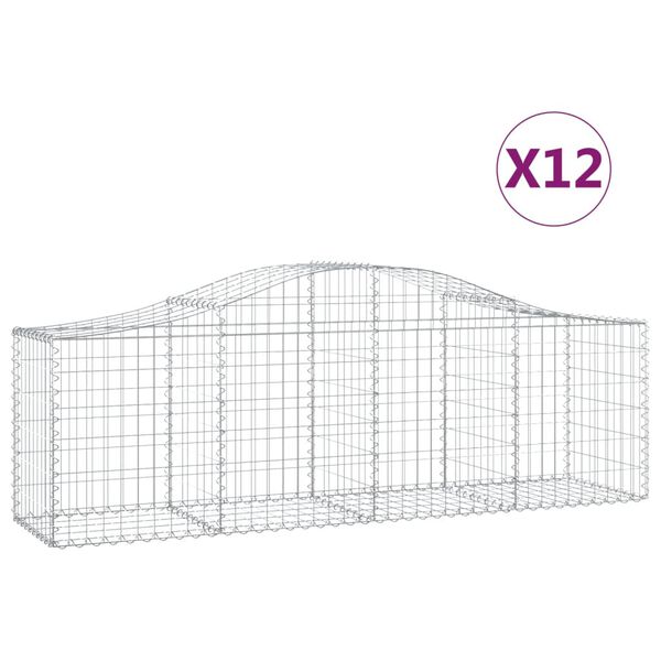 vidaXL Gabionkurver buede 12 stk 200x50x60/80 cm galvanisert jern