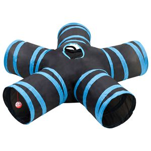 vidaXL Kattetunnel 5-veis svart og bl&aring; 25 cm polyester