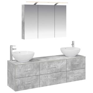vidaXL Baderomsinnredningssett 4 pcs Betonggr&aring; Konstruert tre og glass