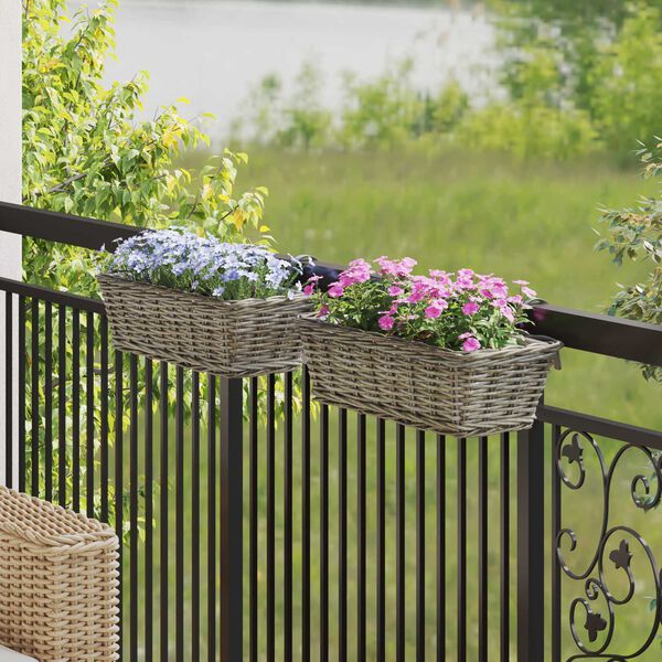 vidaXL Hengende Plantekurv 2 pcs Gr&aring; 48 x 22 x 15 cm Lacak Rattan