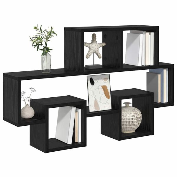 vidaXL Vegghylle med hylle Svart eik 82 x 15 x 51 cm Konstruert tre