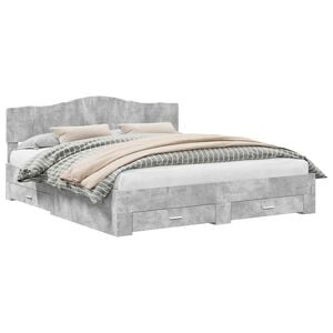 vidaXL Sengestamme med skuff Betonggr&aring; 200 x 200 cm Konstruert tre