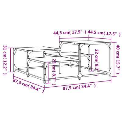 vidaXL Salongbord sonoma eik 87,5x87,5x40 cm konstruert tre
