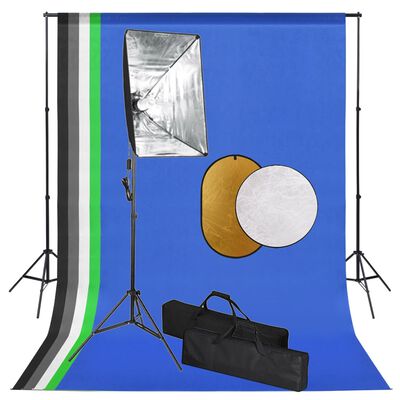 vidaXL Fotostudiosett med softboks lys, bakgrunn og reflektor