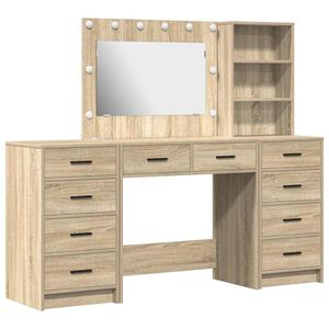 vidaXL Sminkebord med speillys 3 pcs Sonoma eik Konstruert tre