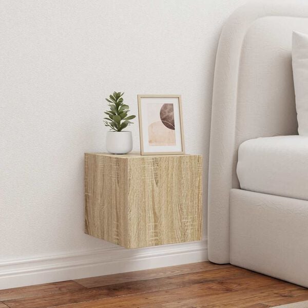 vidaXL Vegghengt TV-benk med LED sonoma eik 30,5x35x30 cm