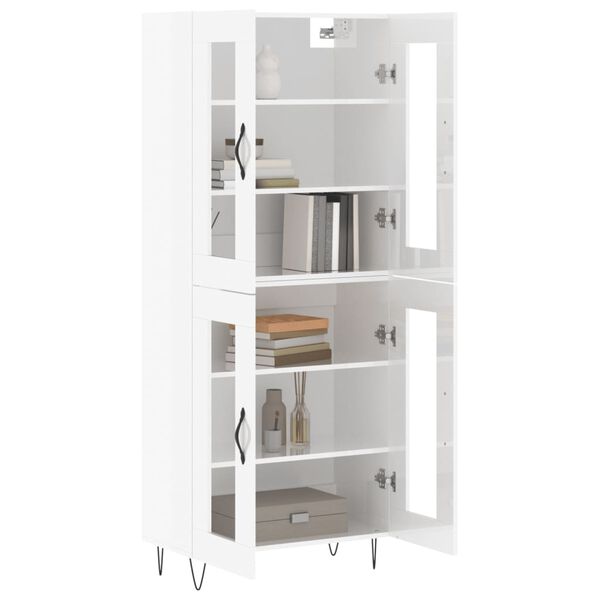vidaXL Highboard h&oslash;yglans hvit 69,5x34x180 cm konstruert tre