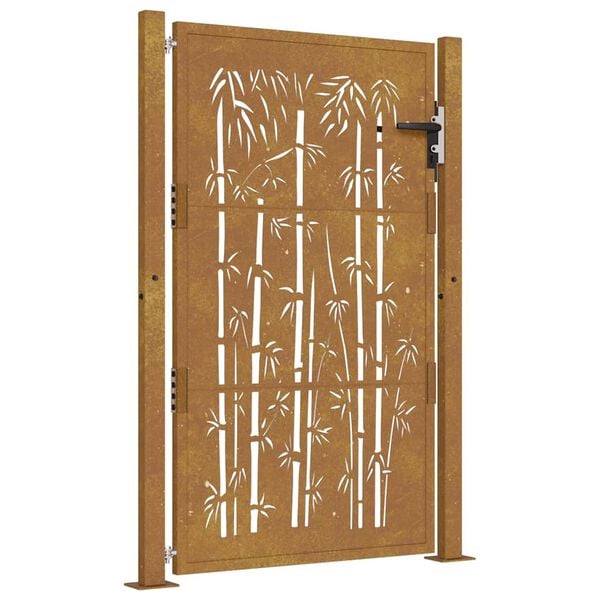 vidaXL Hageport 100x125 cm cortenstål bambusdesign