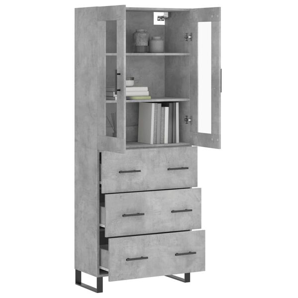 vidaXL Highboard betonggr&aring; 69,5x34x180 cm konstruert tre