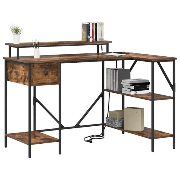 vidaXL Skrivebord med skuff R&oslash;kt eik 120 x 79 x 86,5 cm Konstruert tre