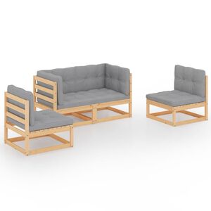 vidaXL Hagesofagruppe med puter 4 deler heltre furu