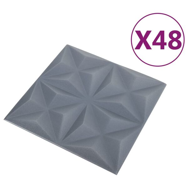 vidaXL 3D-veggpaneler 48 stk 50x50 cm origami gr&aring; 12 m&sup2;