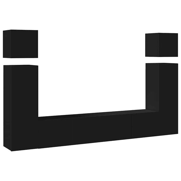 vidaXL TV-benksett 8 deler svart konstruert tre