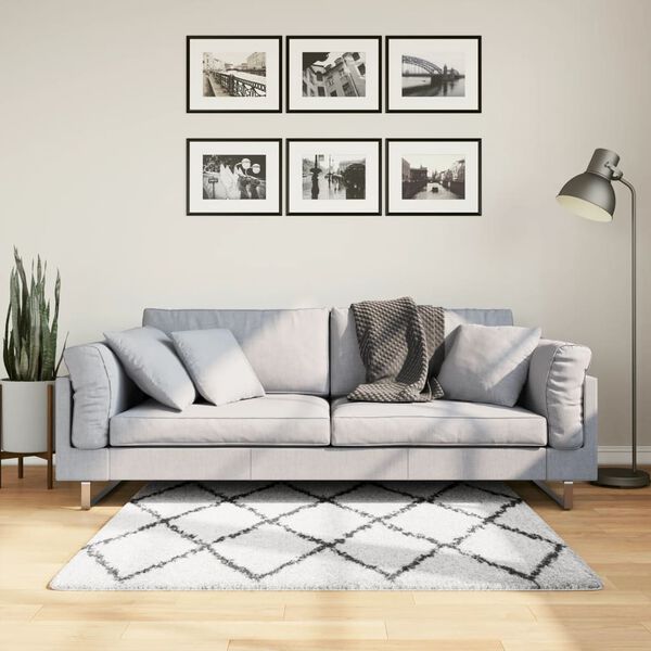 vidaXL Tykt teppe PAMPLONA h&oslash;y luv moderne krem og svart 120x120 cm