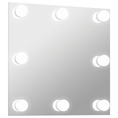 vidaXL Veggspeil med LED-lys firkantet glass