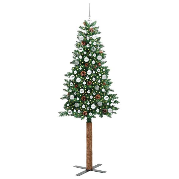 vidaXL Slim juletre med 300 LED grønn 210 cm PVC og Massivt Furu tre