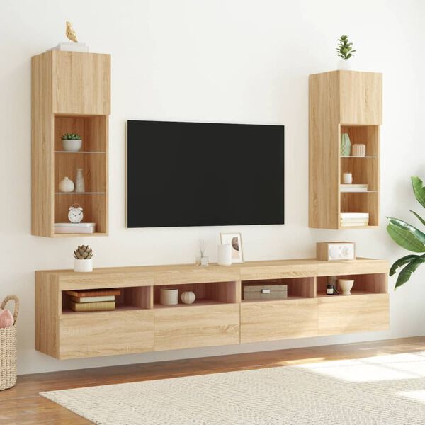 vidaXL TV-benk med LED-lys sonoma eik 30,5x30x90 cm