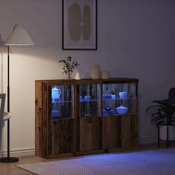 vidaXL LED sideboard Gammelt tre 142,5 x 37 x 100 cm Konstruert tre