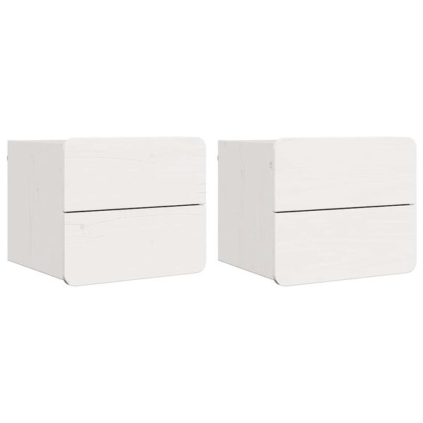 vidaXL Nattbord med skuff 2 pcs Hvit 39 x 34 x 33 cm Heltre furu