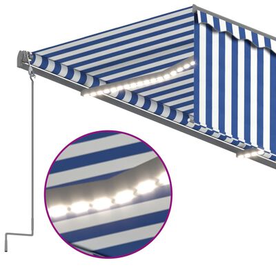 vidaXL Automatisk markise rullegardin LED vindsensor 3x2,5 m blå hvit