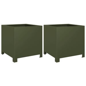 vidaXL Plantekasser 2 stk olivengr&oslash;nn 40x40x40 cm st&aring;l
