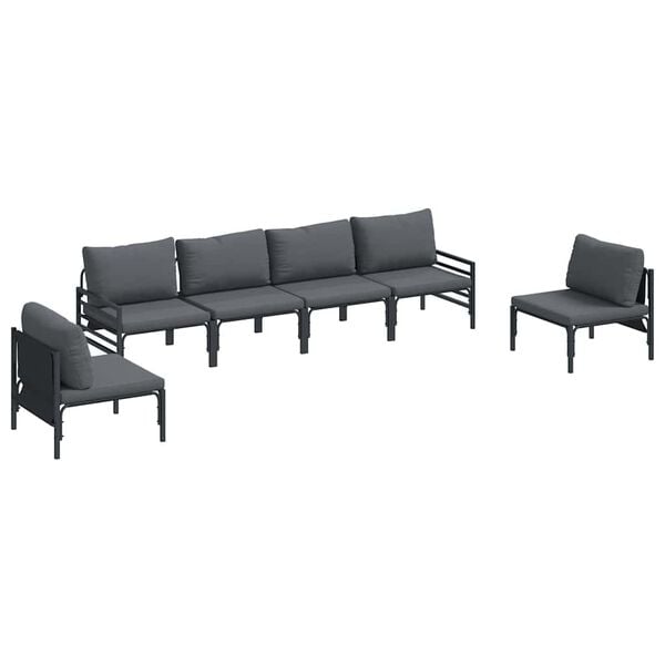 vidaXL Hagesofa Set med pute 6 pcs Svart St&aring;l