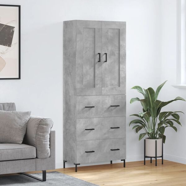 vidaXL Highboard betonggr&aring; 69,5x34x180 cm konstruert tre