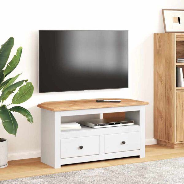 vidaXL TV-hj&oslash;rneskap hvit 93x49x49 cm heltre furu Panama Range