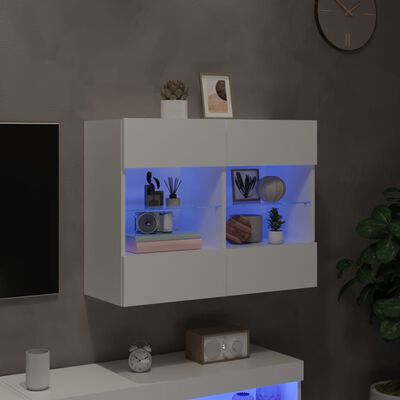 vidaXL Vegghengt TV-benk med LED hvit 78,5x30x60,5 cm