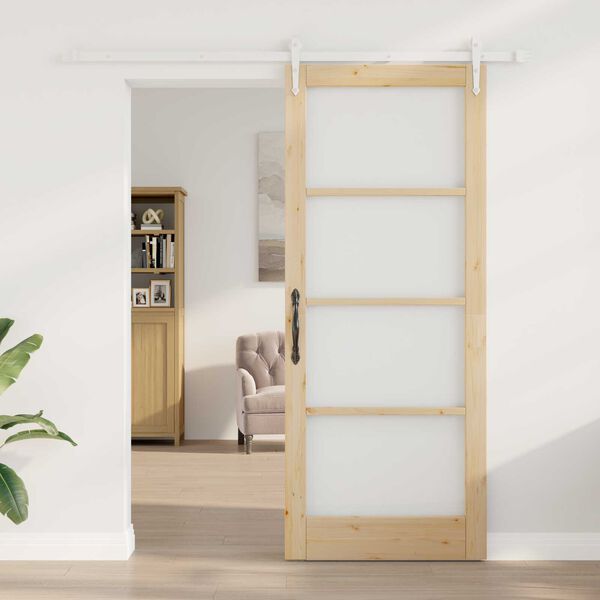 vidaXL Skyved&oslash;r Naturlig 86 x 211 cm Massivt furutre og glass