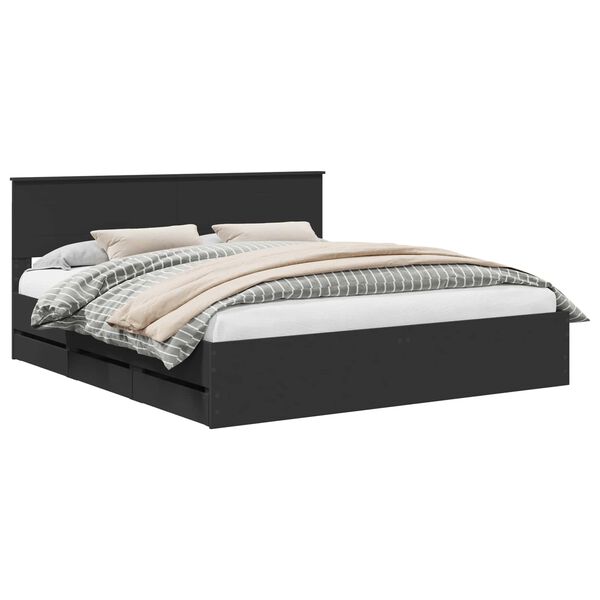 vidaXL Sengestamme med skuff Svart 200 x 200 cm Ingeni&oslash;rtre