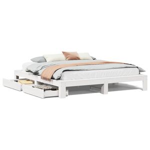 vidaXL Sengeramme med madrass hvit 200x200 cm heltre furu