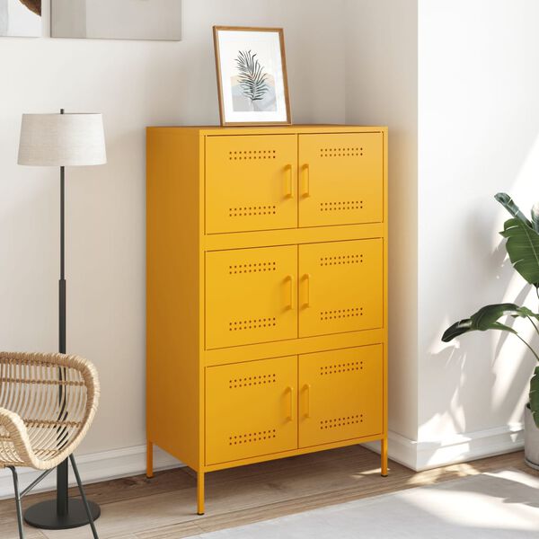 vidaXL Highboard sennepsgul 68x39x113 cm st&aring;l