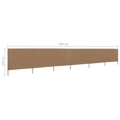 vidaXL Vindskjerm 6 paneler stoff 800x120 cm gråbrun