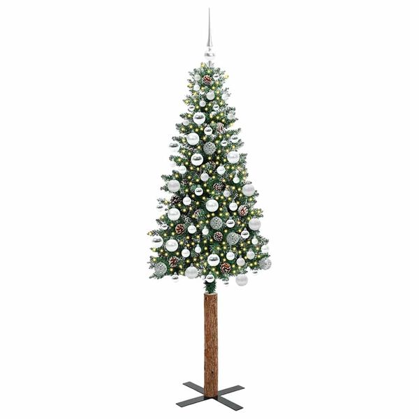 vidaXL Slim juletre med 300 LED grønn 180 cm PVC og Massivt Furu tre