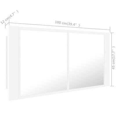 vidaXL LED-speilskap til baderom hvit 100x12x45 cm akryl