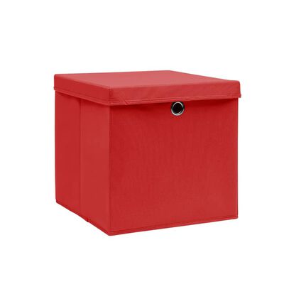 vidaXL Oppbevaringsbokser med deksler 10 stk 28x28x28 cm rød