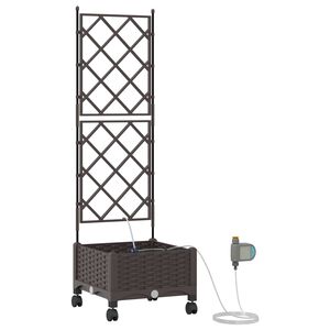 vidaXL Hageplantekasse med vanning og hjul Brun 40 x 40 x 132 cm PP