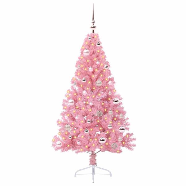 vidaXL Kunstig Forh&aring;ndsopplyst Juletre med 150 LED Rosa 150 cm PVC