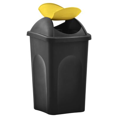 vidaXL Søppelbøtte med svinglokk 60L svart og gul
