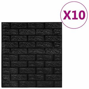 vidaXL 3D-tapet murstein selvklebende 10 stk svart