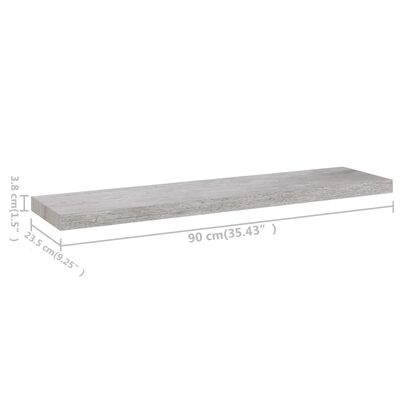 vidaXL Flytende vegghyller 4 stk betonggrå 90x23,5x3,8 cm MDF