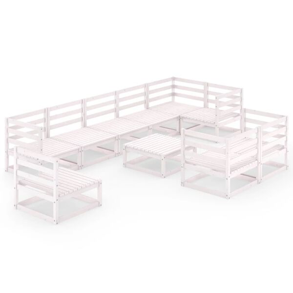 vidaXL Hagesofagruppe 10 deler hvit heltre furu