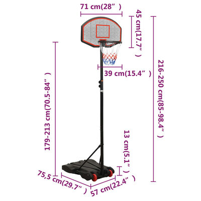 vidaXL Basketballstativ svart 216-250 cm polyeten