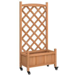 vidaXL Plantekasse med espalier og hjul brun heltre gran
