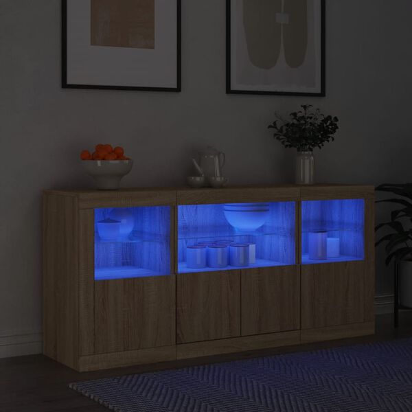 vidaXL Skjenk med LED-lys sonoma eik 142,5x37x67 cm
