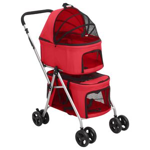 vidaXL Hundevogn 2-lags sammenleggbar r&oslash;d 83x48x97 cm oxfordstoff